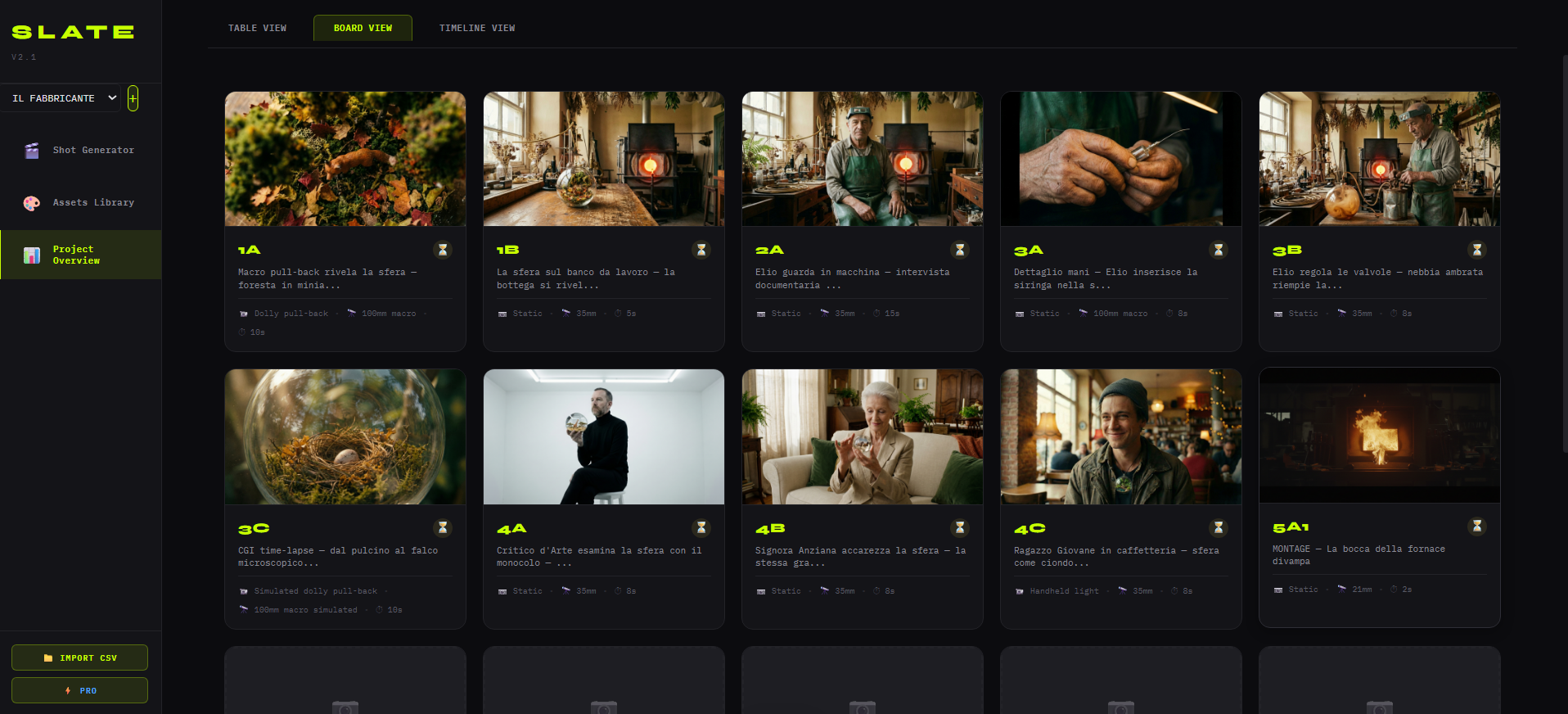 SLATE board view — Il Fabbricante di Mondi, progetto MaiDreamsLab